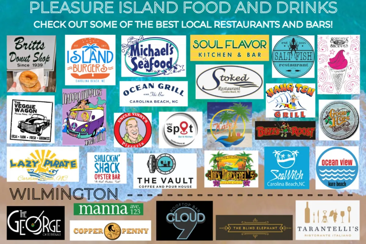 This image features vibrant restaurant logos and colorful food imagery, capturing the dynamic and lively atmosphere of local dining spots. The scene is clearly focused on the social aspect of eating out, with visual cues indicating a bustling culinary destination.